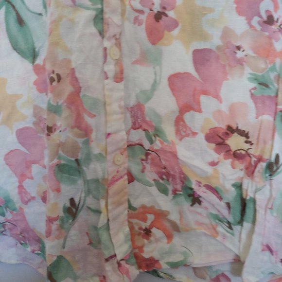 Ralph Lauren watercolor pastel floral button down 100% linen shirt size L - Picture 3 of 14
